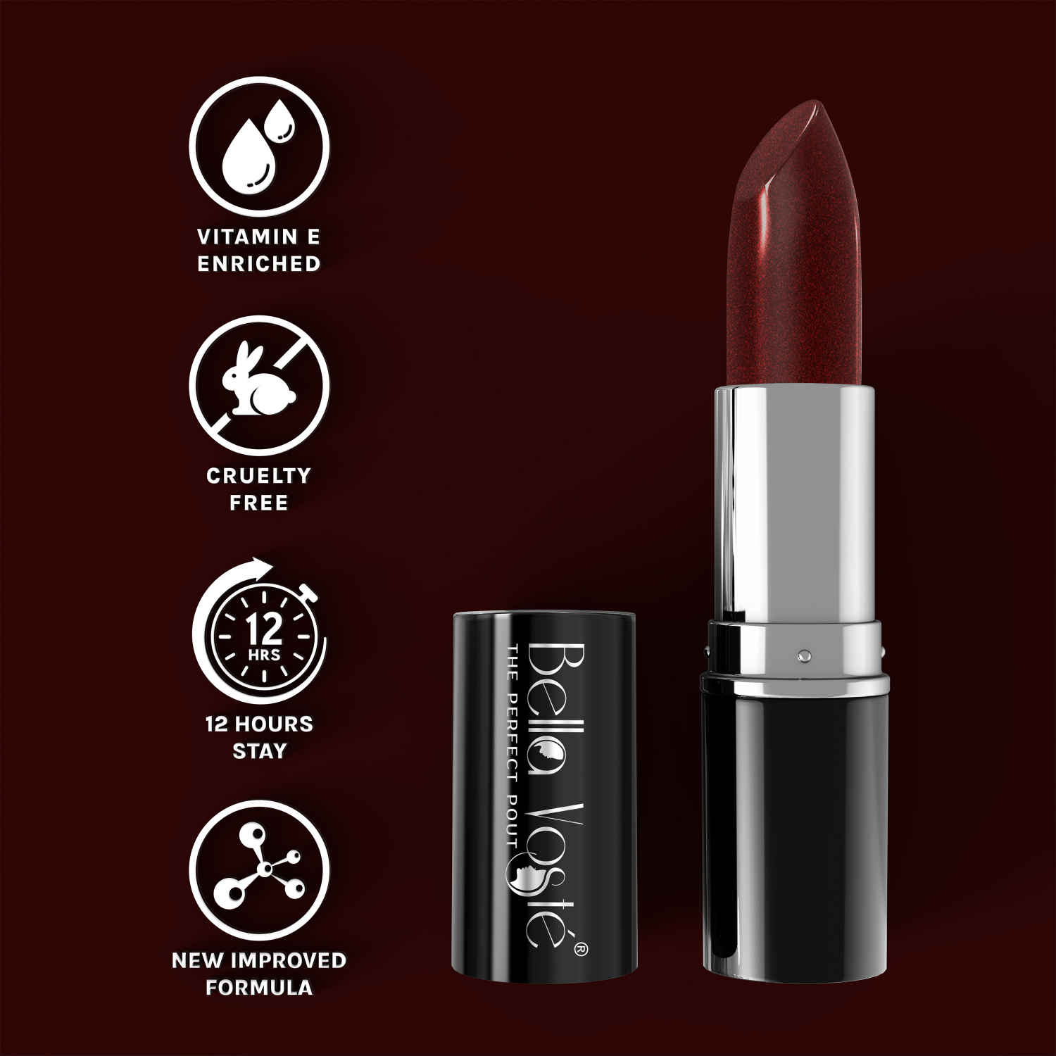 Buy Bella Voste Sheer Creme Lust Lipstick | Metallic Finish | Cruelty Free | Long Lasting Improved Formula | One Stroke Aplication | Highly Pi gmented | M02-Show Stopper | 4.2 g - Purplle