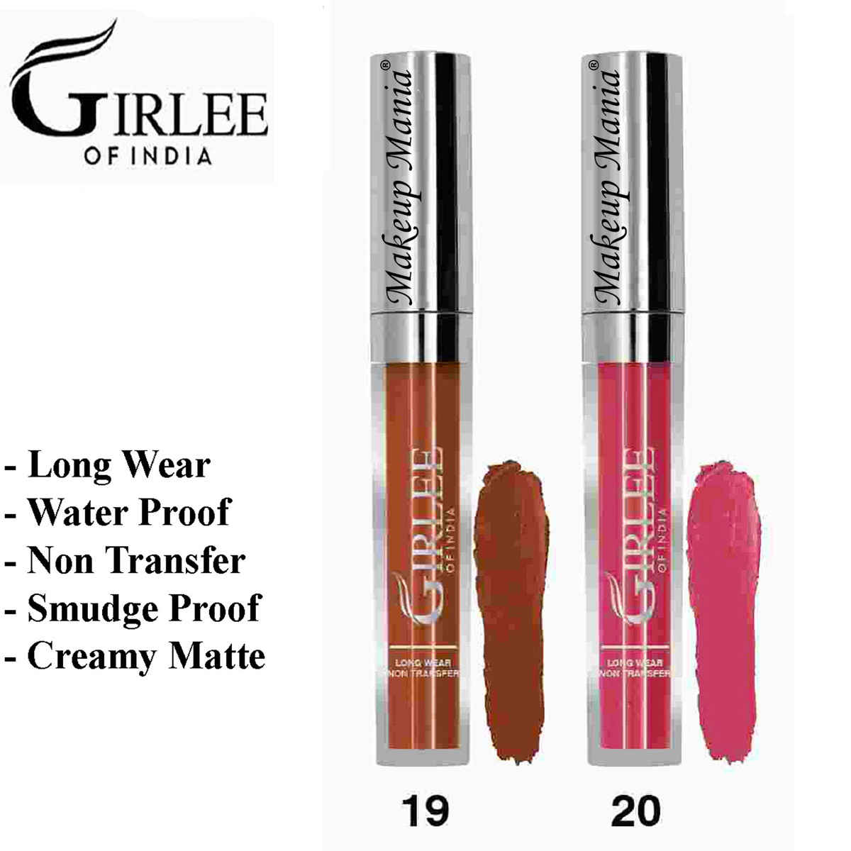Buy Makeup Mania Girlee Non Transfer Matte Liquid Lipstick (Pack of 2), 19 Nude Brown, 20 Baby Pinkish - Purplle