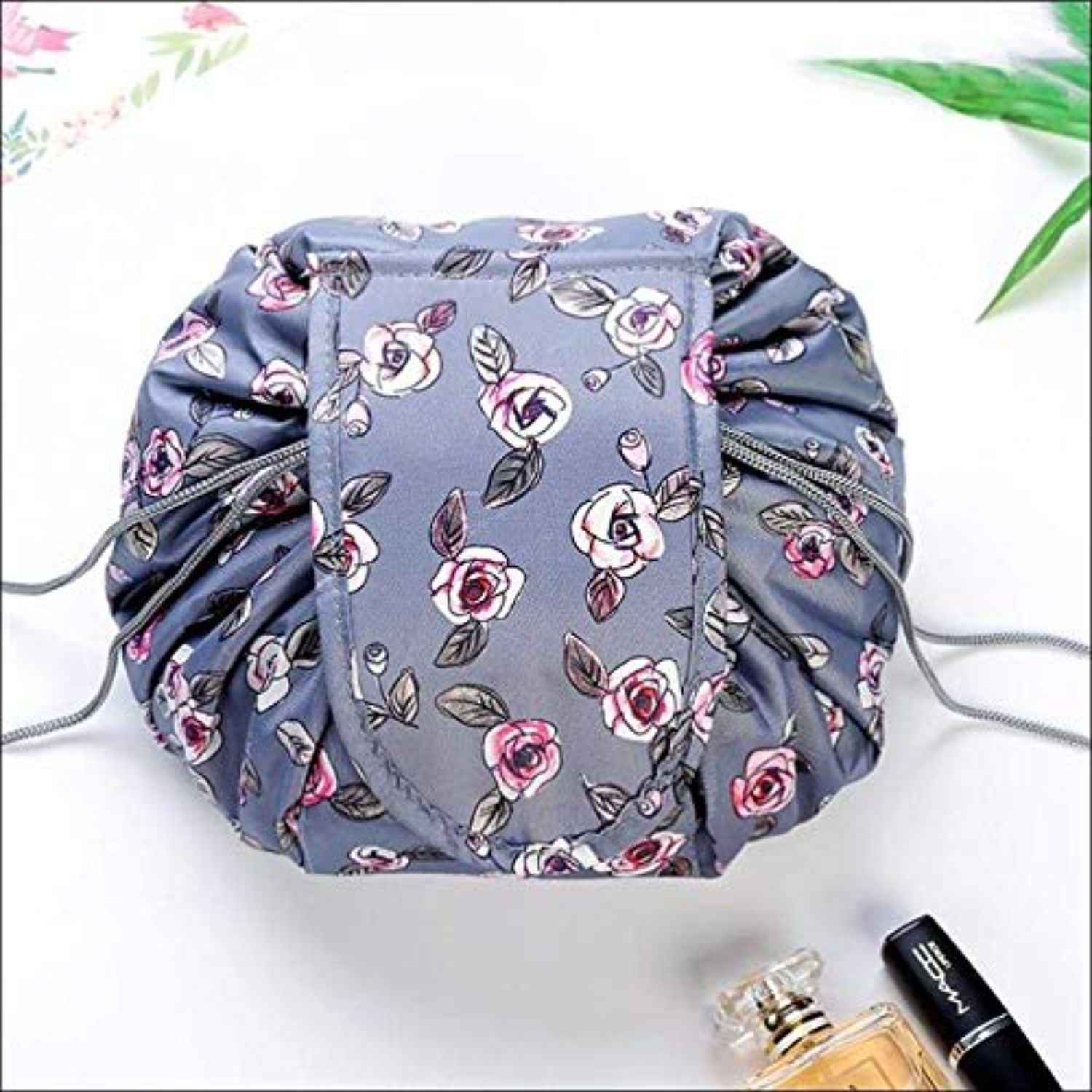 Buy House of Quirk Lazy Cosmetic Bag Drawstring Travel Makeup Bag Pouch Multifunction Storage Portable Toiletry Bags - Grey Floral_(DREAMTRAVEL_GREYFLORAL) - Purplle