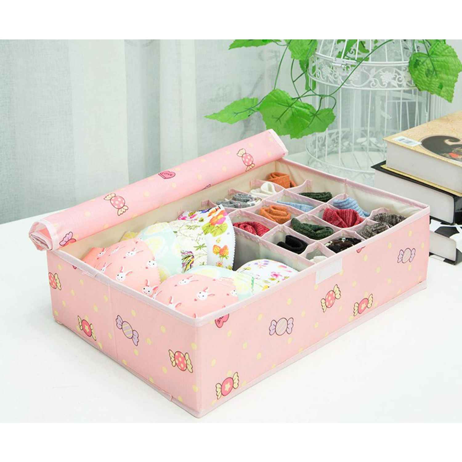 Buy House of Quirk Innerwear Organizer 16+1 Compartment Non-Smell Non Woven Foldable Fabric Storage Box for Closet (44 x 28 x 12 cm Pink Candy)_(MCIO_PIN_HEARTCANDY) - Purplle