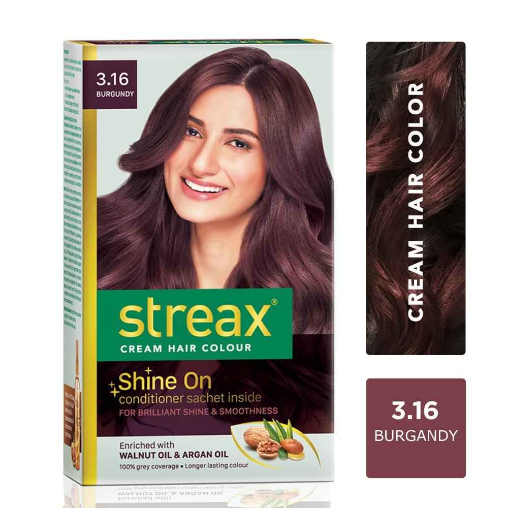 Buy Streax cream Hair colour, 100% Grey Coverage, No Ammonia, Long Lasting Permanent hair colour, Burgandy, 120 ml - Purplle