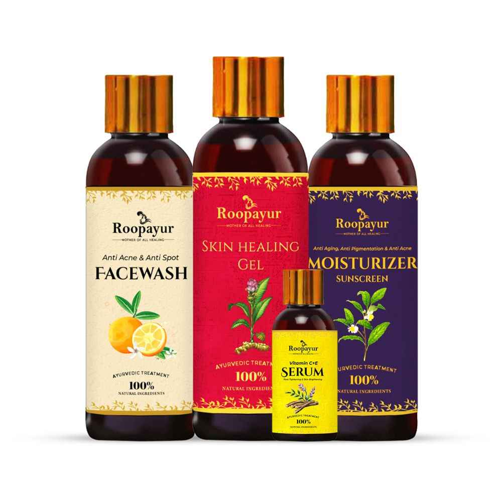 Buy Roopayur 100% Ayurvedic & Natural Skin HealingCombo With Vitamin C & E Serum|Anti Acne Dark Spot Face Wash| Skin Healing Gel| Moisturizer Sunscreen Lotion for all Skin Type for Men Women, Pack of 4 - Purplle