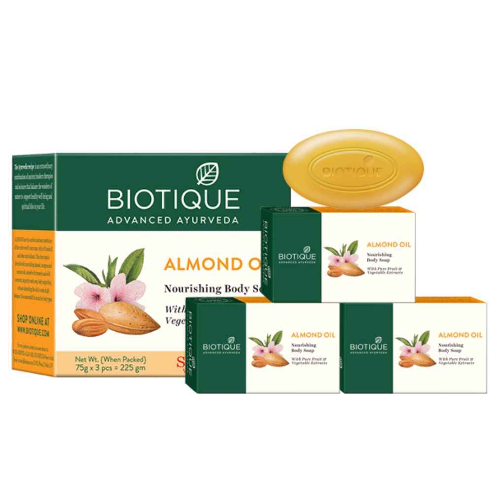 Buy Biotique Almond Oil Nourishing Bathing Bar 75g X 3 Combo - Purplle