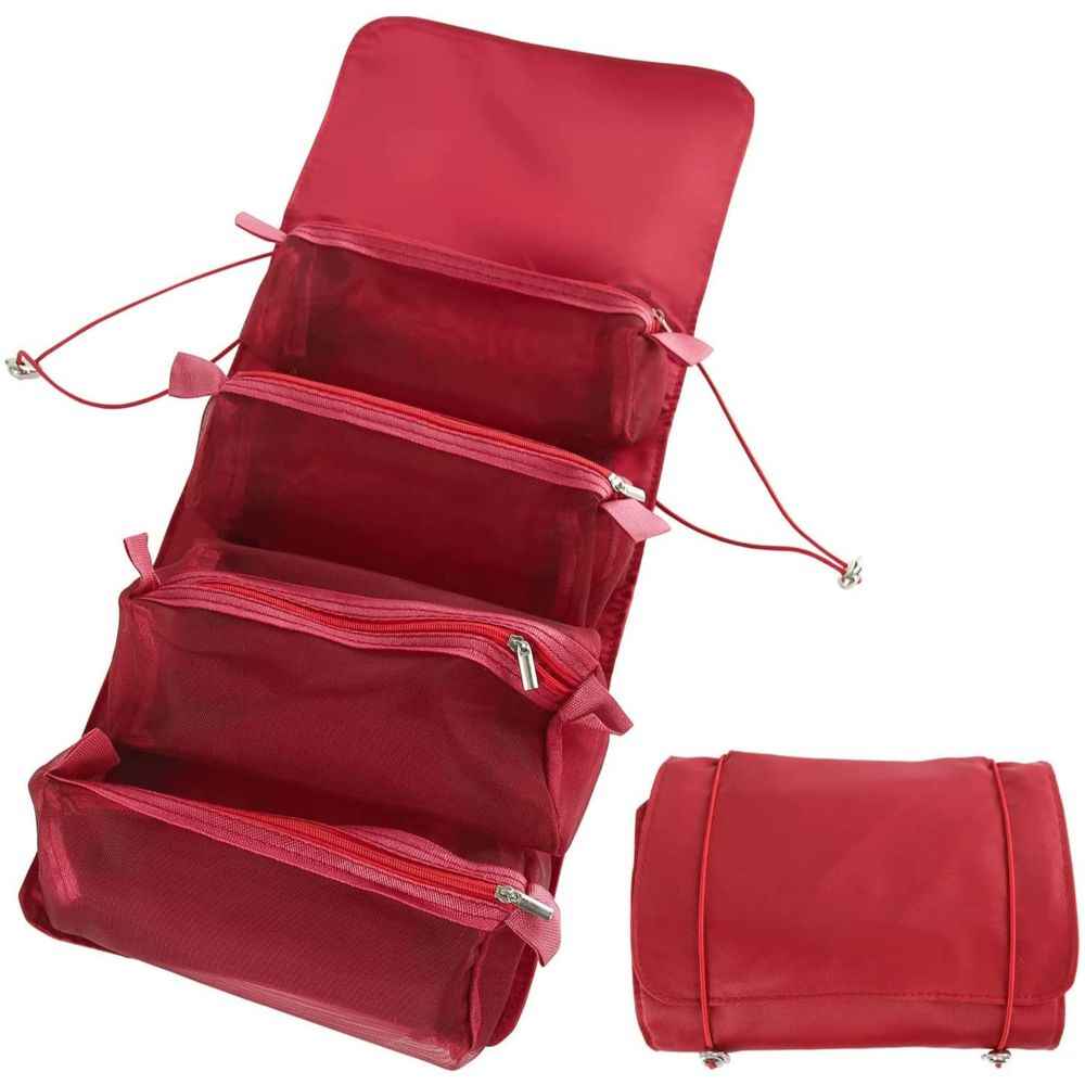 Buy House of Quirk Hanging Roll-Up Makeup Bag, 4-in-1 Foldable Toiletry Bag for Travel, Detachable Storage Bags, Travel Cosmetic Organizer Bag for Women (Red)_(ROLL_GO_RED) - Purplle