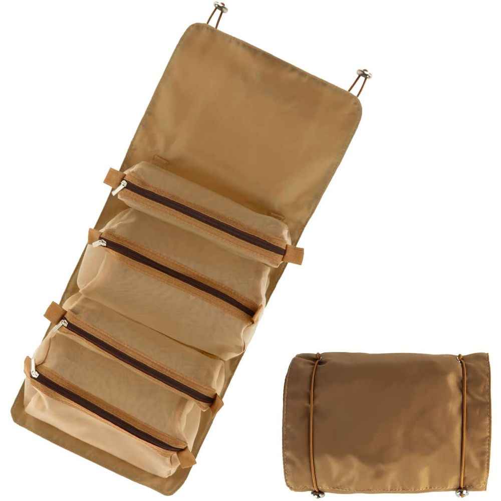Buy House of Quirk Hanging Roll-Up Makeup Bag, 4-in-1 Foldable Toiletry Bag for Travel, Detachable Storage Bags, Travel Cosmetic Organizer Bag for Women (Tan)_(ROLL_GO_TAN) - Purplle