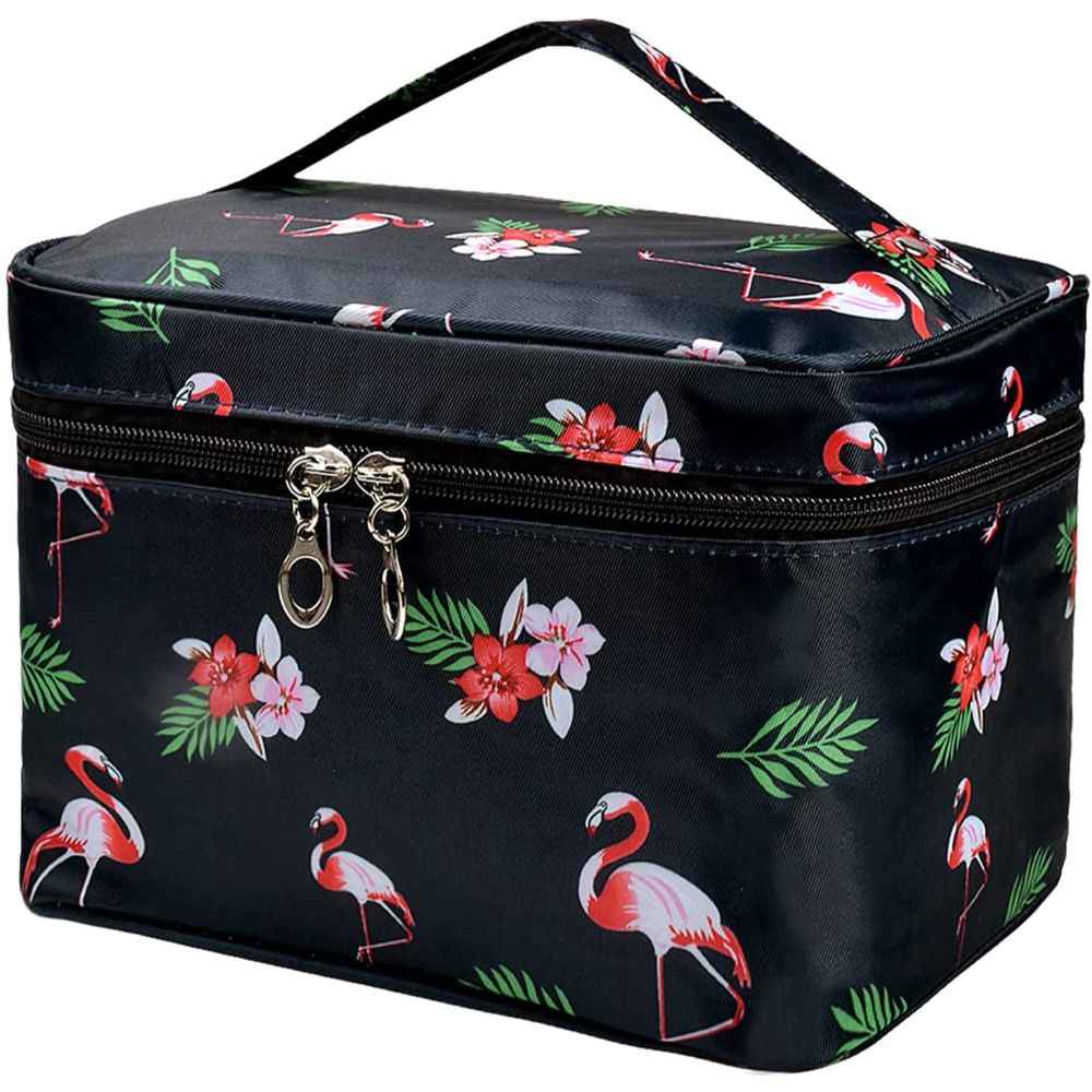 Buy House of Quirk Travel Toiletry Bag, Portable Makeup Bags for Women Girls, Large Zipper Cosmetic Case, Cosmetic Accessories Organizer - Black Flamingo_(LP_POUCH_BLA_FLAMINGO) - Purplle