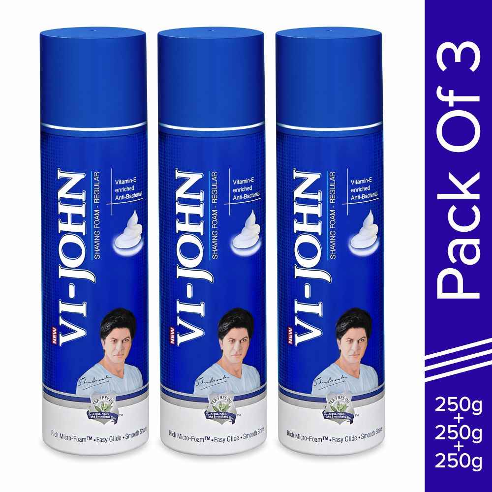 Buy VI-JOHN Shaving Foam Regular with Tea Tree oil, Vitamin with Anti-Bacterial Properties 250g Each -Shaving Foam for Men (Pack of 3) - Purplle