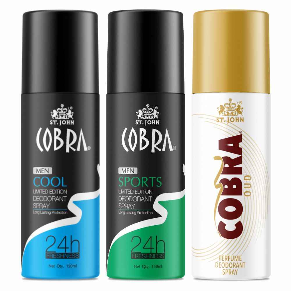 Buy ST-JOHN Cobra Cool,Sports and Oud Limited Edition Deodorant Spray for Men & Women up to 24 hours 150ml Each (Pack of 3) - Purplle