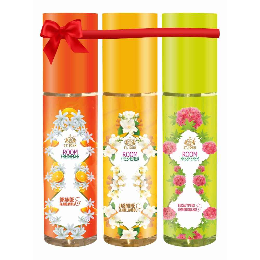 Buy St John Room Freshener Spray for Home and Office -Jasmine Sandalwood, Eucalyptus & Lemongrass & Orange Rajnigandha for Long Lasting Fragrance 250ml Each (Pack of 3) - Purplle