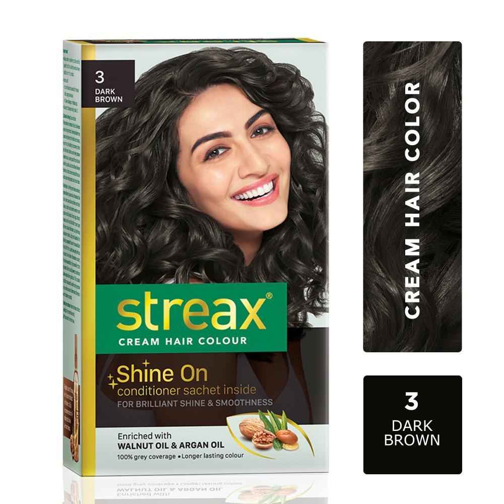 Buy Streax cream Hair colour, 100% Grey Coverage, No Ammonia, Long Lasting Permanent hair colour, Dark Brown, 120 ml - Purplle