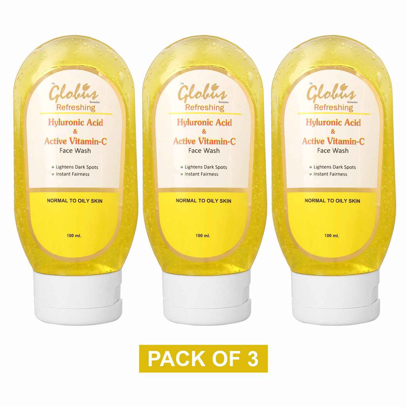 Buy Globus Anti-Ageing Face Wash With Hyaluronic Acid And Vitamin C 100 ml (Pack Of 3) - Purplle