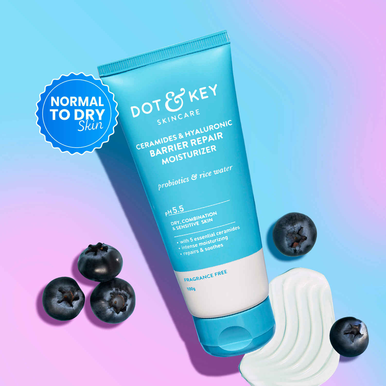 Buy Dot & Key Ceramides & Hyaluronic Skin Barrier Repair + Face Cream with Probiotics & Rice Water | Fragrance Free Face Moisturizer for Dry & Sensitive Skin, 100g - Purplle