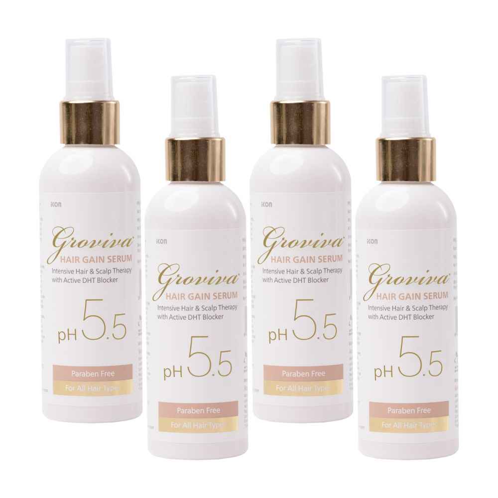 Buy Groviva Hair Gain Serum 100 ml (Pack of 4) | Intensive Hair & Scalp therapy with | Active DHT Blocker | For All Hair Types | Non Sticky, fast absorb formula | pH 5.5 | Paraben Free 100 ml - (Pack of 4) - Purplle