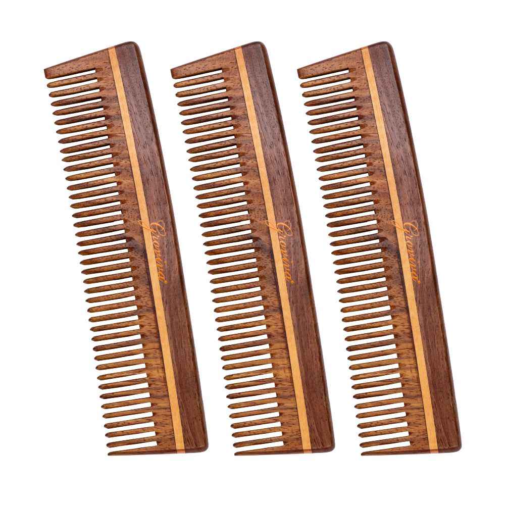 Buy Groviva Sheesham Wood Comb (Pack of 3) | Pamper Hair with Natural Organic Touch | Hand Crafted Sheesham Wood for Gentle Care of Hair & Scalp (13 FC) (Pack of 3) - Purplle