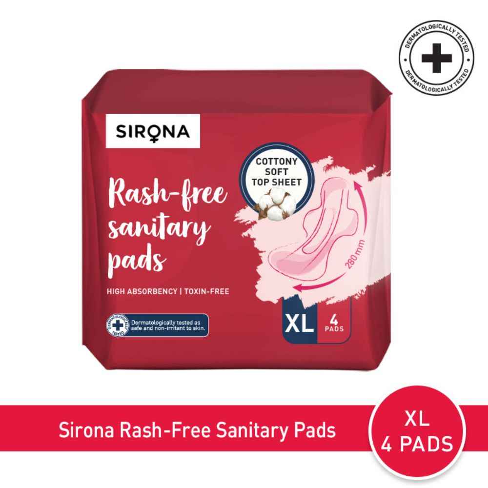 Buy Sirona Cottony Soft Rash Free Sanitary Pads for Women - Pack of 4 (XL Size) | Ultra Soft & Breathable Top Layer | Highly Absorbent Core with Wide Coverage for Leakage Protection - Purplle