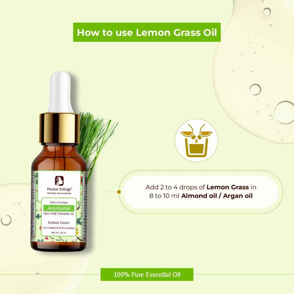 Buy Passion Indulge LEMONGRASS Essential oil For sunburn, pigmentation, & anti-stress 10 ml - Purplle