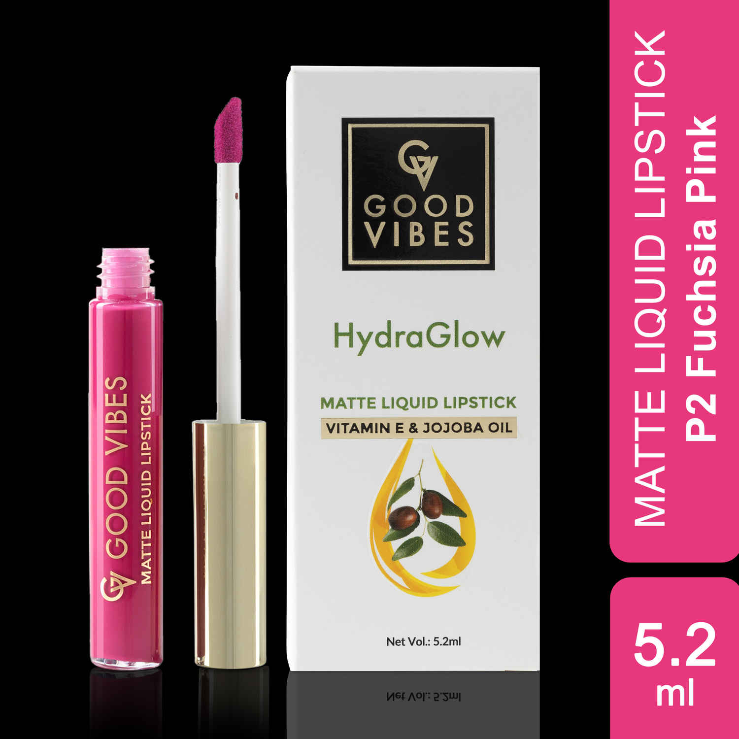 Buy Good Vibes HydraGlow Matte Liquid Lipstick| Jojoba & Vitamin E| Fuchsia Pink (P2) - (5.2 ml) - Purplle