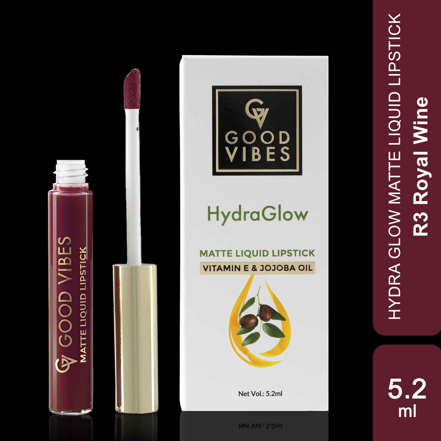 Buy Good Vibes HydraGlow Matte Liquid Lipstick| Jojoba & Vitamin E| Royal Wine (R3) - (5.2 ml) - Purplle