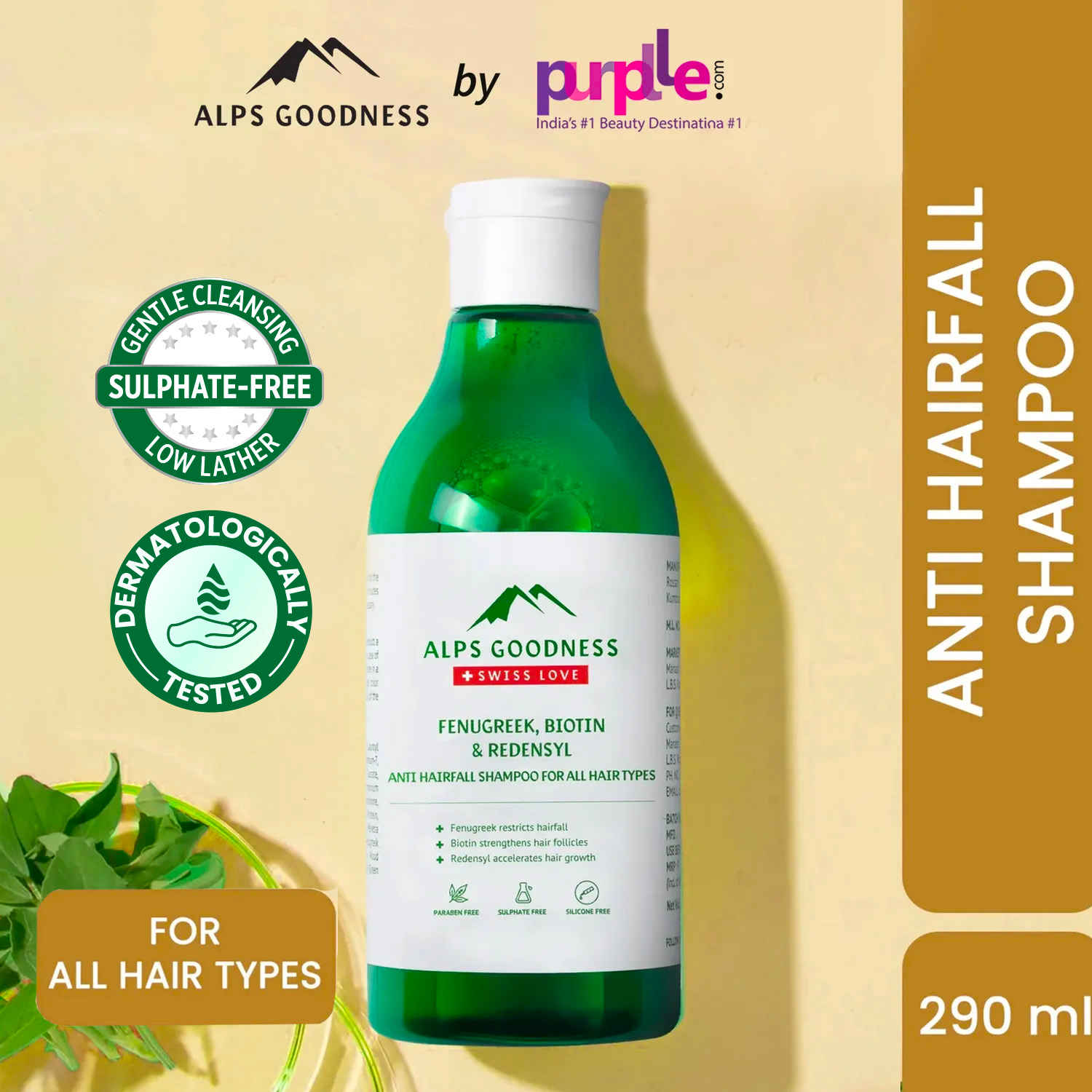 Buy Alps Goodness Fenugreek Biotin & Redensyl Anti Hairfall Shampoo (290 ml) | Methi Hairloss Control Shampoo For All Hair Types | Sulphate, Silicone & Paraben Free | Gentle & Mild Cleansing Shampoo| Vegan - Purplle