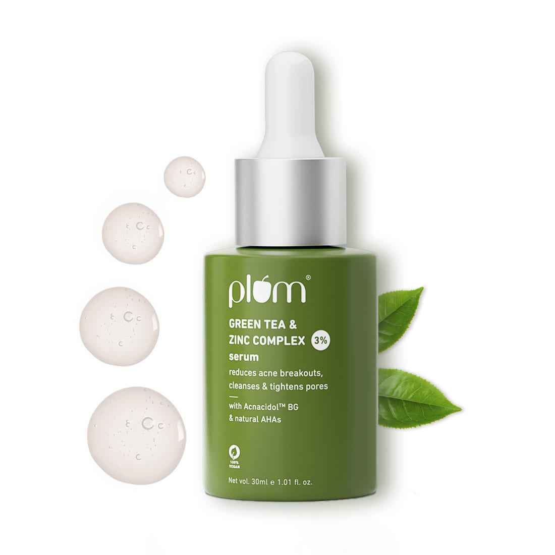 Buy Plum Green Tea & Zinc Complex 3% | With AcnacidolTM BG & natural AHAs | Reduces acne Breakouts & Tightens Pores | For All Skin Types | 100% Vegan | 30 ml - Purplle