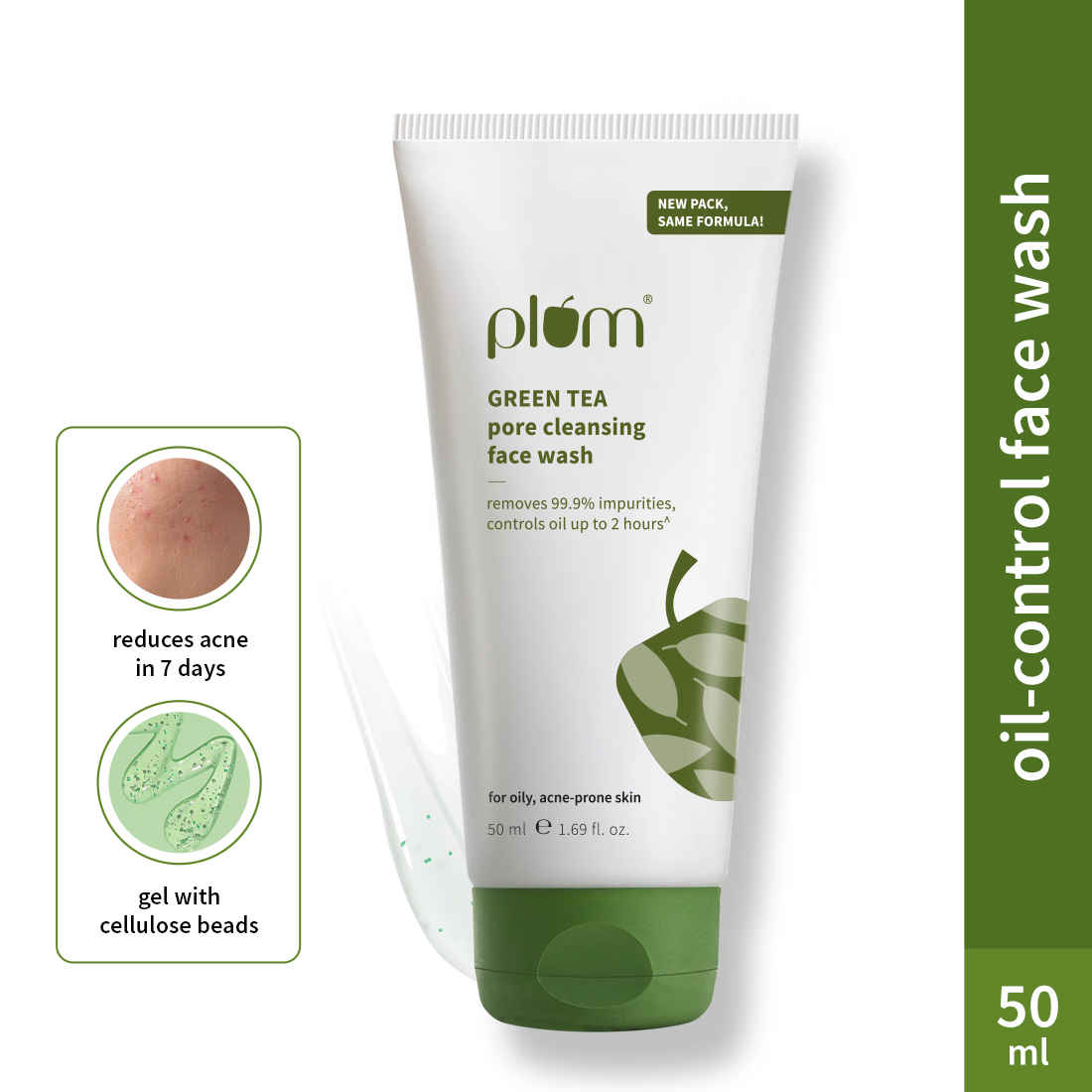 Buy Plum Green Tea Pore Cleansing Face Wash | Fights Pimples & Removes Excess Oil |Green Tea & Glycolic Acid | Best Suits Oily, Acne-Prone, Combination Skin | 100% Vegan | 50 ml - Purplle
