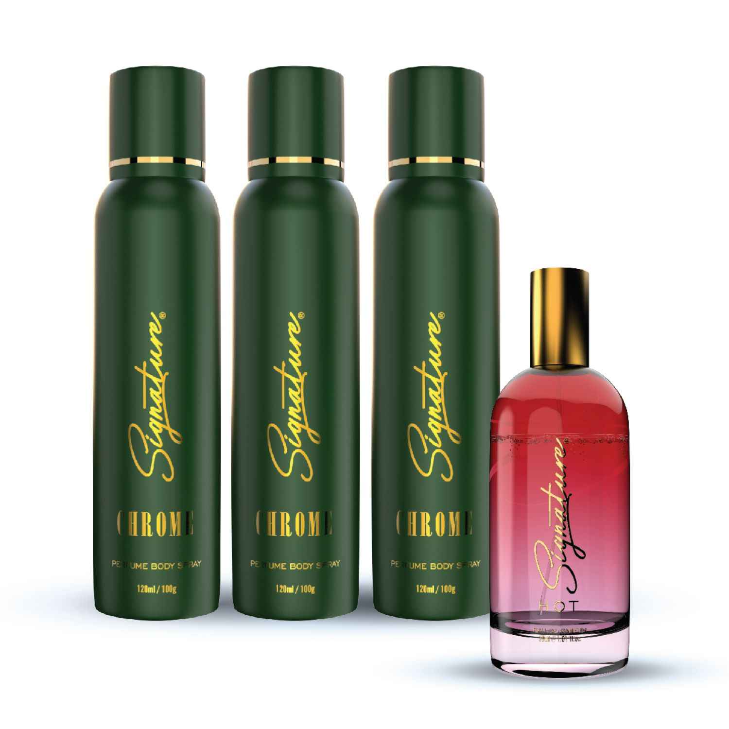 Buy Signature Chrome No Gas Perfume Body Spray - 120 ml |0% gas|For Men & Women|Magnetic & Charismatic Fragrance|Premium Long lasting Fragrance |Nice for ocassional or casual wear|Pack of 3 | Free 30ml Perfume - Purplle