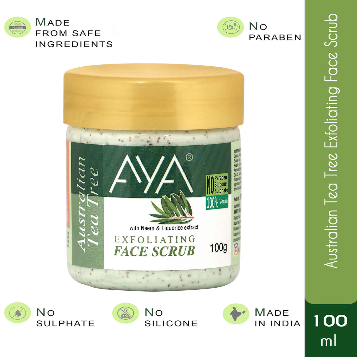 Buy AYA Australian Tea Tree Exfoliating Face Scrub, 100 ml | No Paraben, No Silicone, No Sulphate | - Purplle