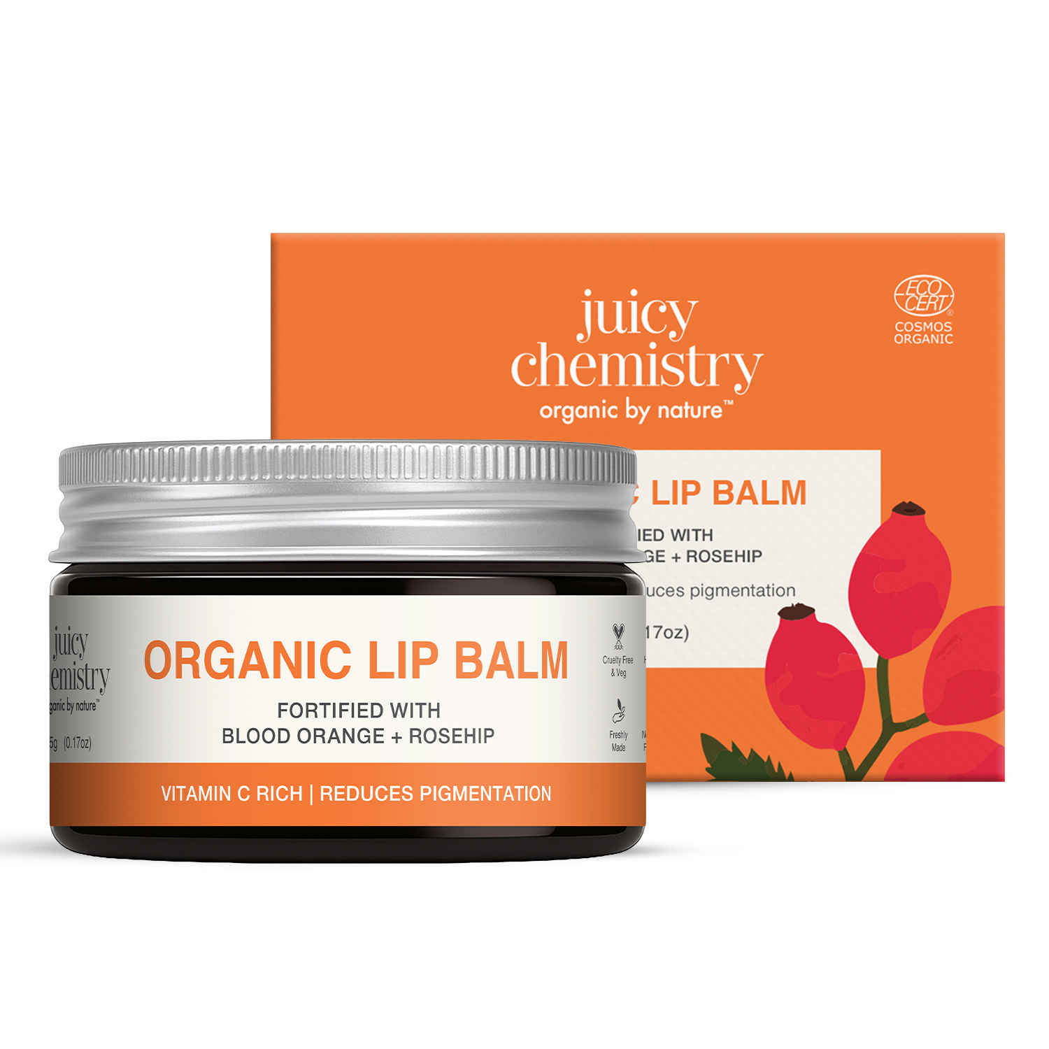 Buy Juicy Chemistry Organic Lip Balm Fortified with Blood Orange & Rosehip, 5 gm | Deeply Moisturising & Brightening Lip Care | 100% Natural | Certified Organic & Cruelty-Free - Purplle
