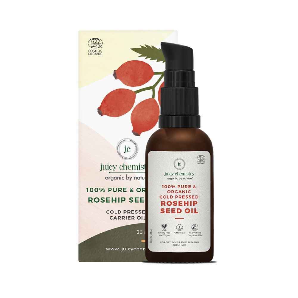Buy Juicy Chemistry Rosehip Seed Oil, 30ml, Pro-Vitamin A Rich 100% Certified Organic Cold Pressed Carrier Oil for Face, Oil for Curly Hair, Body Oil for Women and Men (Vegan) - Purplle