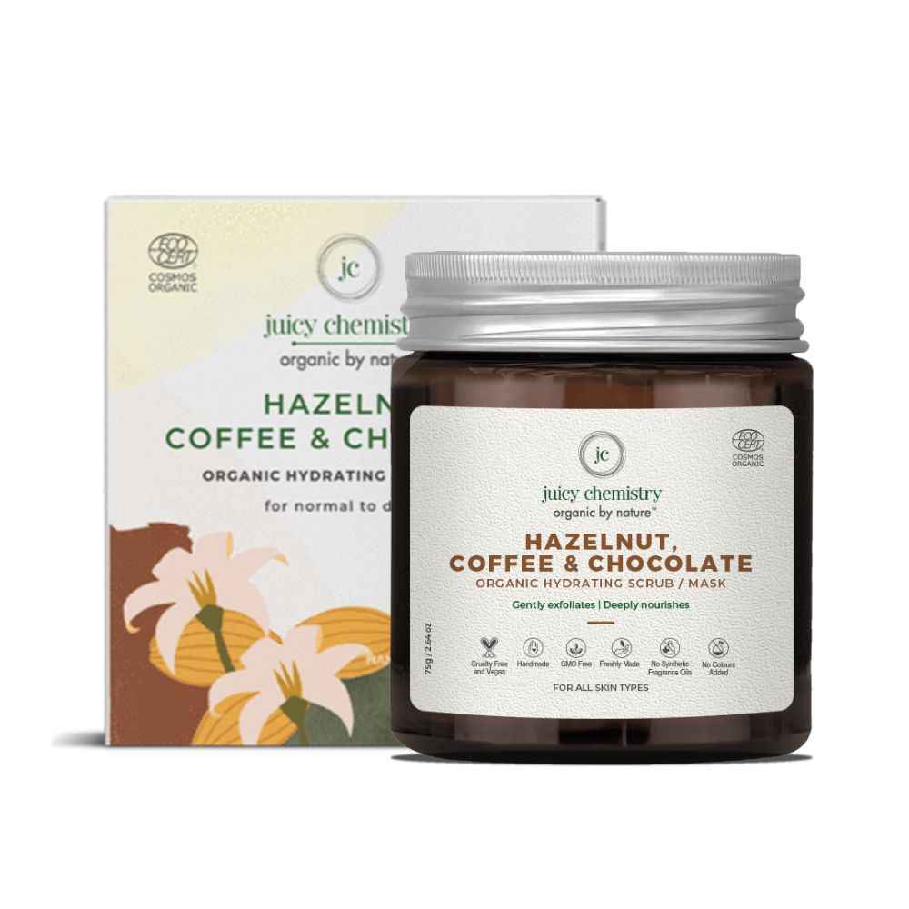 Buy Juicy Chemistry Hazelnut, Coffee & Chocolate Coffee Face Scrub for Dry Skin 75 gm - Certified Organic Scrub for Glowing Skin, for Men & Women - Purplle