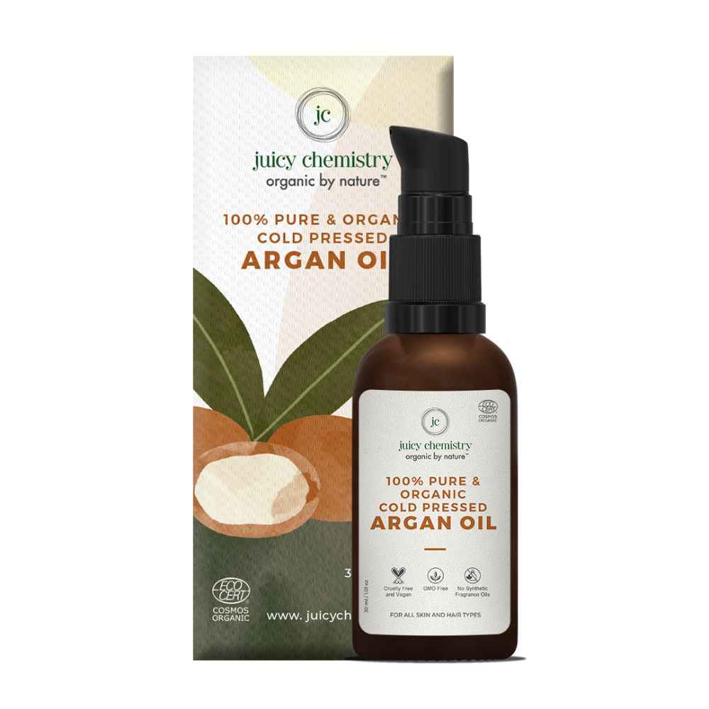 Buy Juicy Chemistry Certified Organic Argan Oil, 30ml, Cold Pressed Oil for Hair and Skin, Pure Argan Oil for Hair Growth, Vegan Hair Oil for Women and Men - Purplle