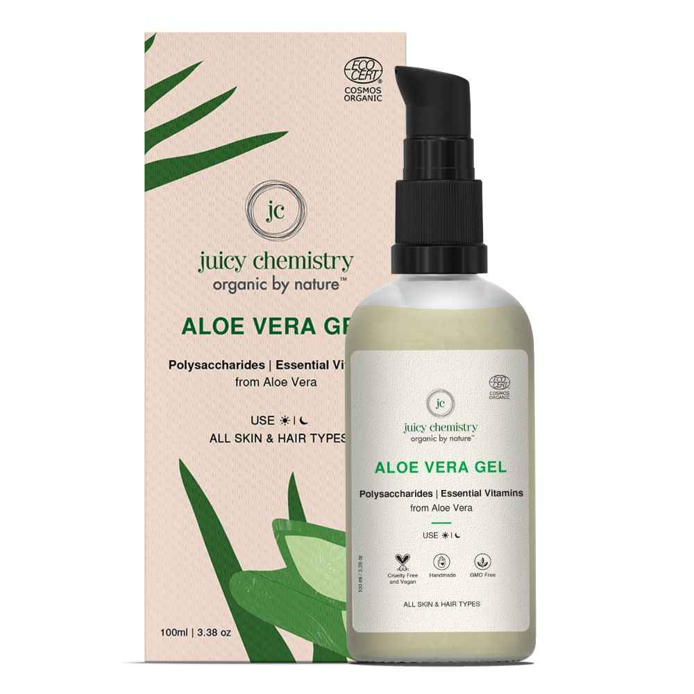 Buy Juicy Chemistry Aloe Vera Gel for Face, Hair & Body - Made with 100% Natural & Pure Aloe Vera Leaf Gel - Certified Organic (100 gms) - Purplle