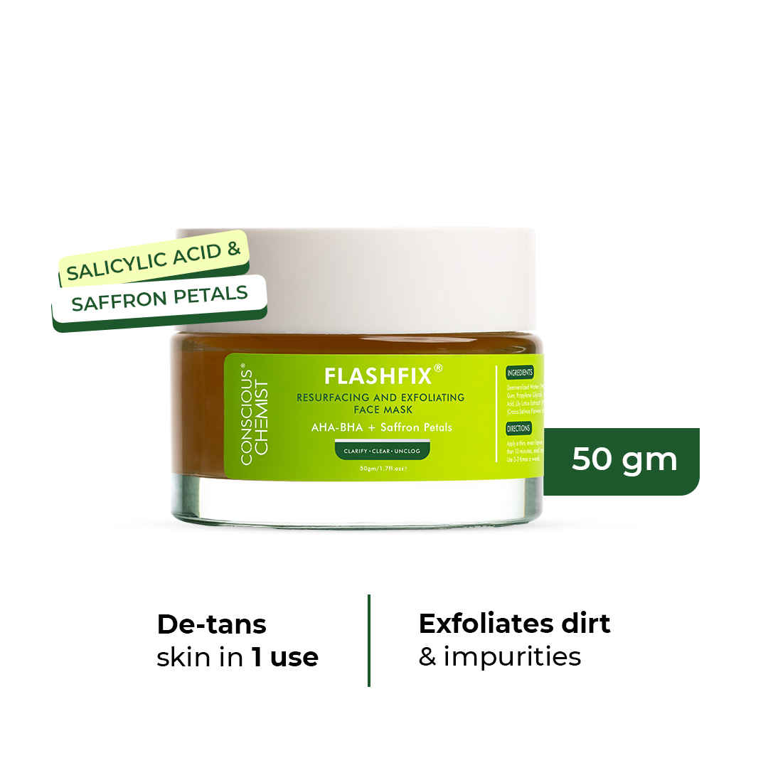 Buy Conscious Chemist Flashfix Exfoliating Face Mask For Oily Acne Prone Skin with Salicylic, Glycolic Acid & Saffron Petals | Removes Blackheads, Anti Acne, De-Tan | Vegan & Cruelty Free | 50 gm - Purplle