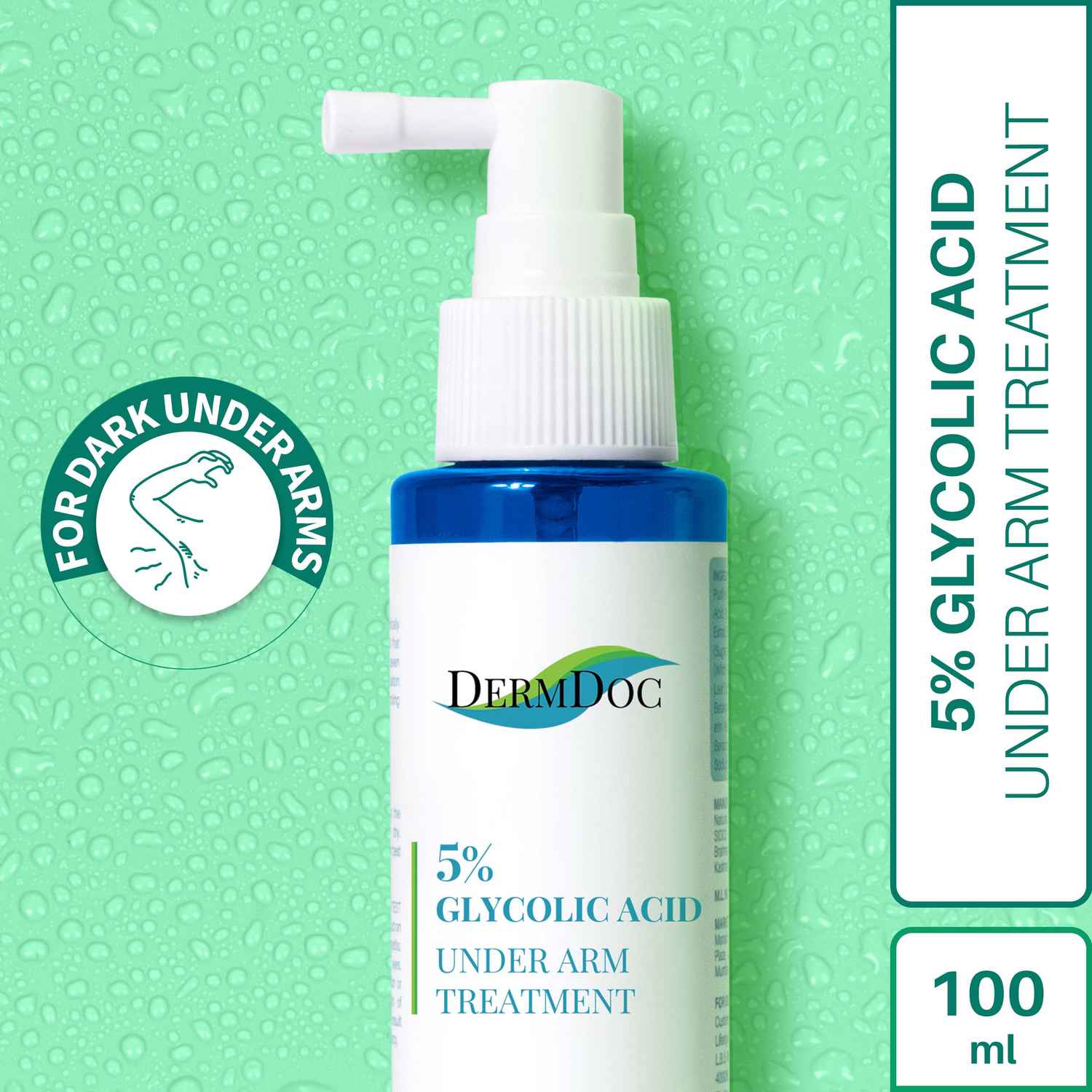 Buy DermDoc by Purplle 5% Glycolic Acid Under Arm Treatment (100ml) | dark underarm, lightening spray | body odour, dark elbow, dark neck, spray, glycolic acid - Purplle
