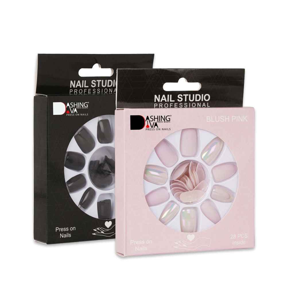 Buy Dashing Diva Press Magic Rich Black, Blush Pink Acrylic Reusable Press on Nails With Quick Dry Nail Glue, Pack of 2 - Purplle