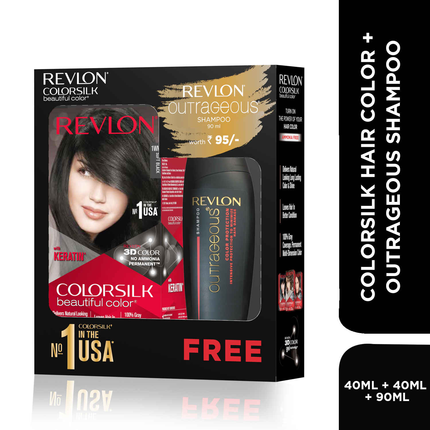 Buy Revlon ColorSilk Hair Color with Keratin - 1WN Soft Black - (with Outrageous Shampoo 90 ml) - Purplle