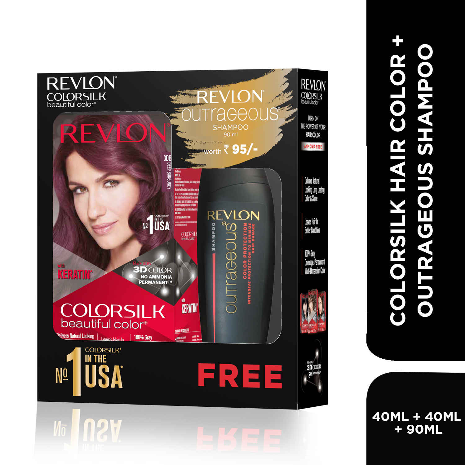 Buy Revlon ColorSilk Hair Color with Keratin - 3DB Deep Burgundy - (with Outrageous Shampoo 90 ml) - Purplle