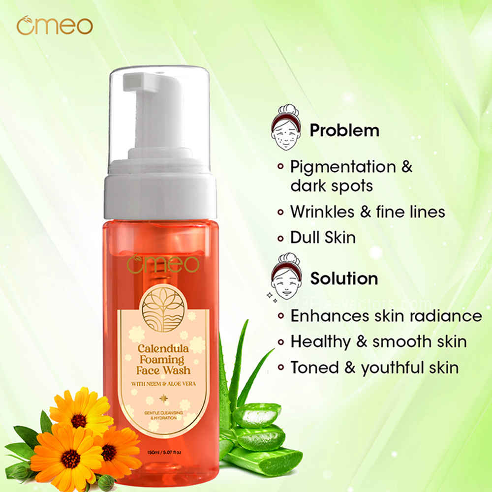 Buy Omeo Calendula Foaming Face Wash with Natural Extracts of Calendula, Aloe Vera and Neem for Sensitive Skin, Instant and Excess Oil for Men and Women - 150 ml - Purplle