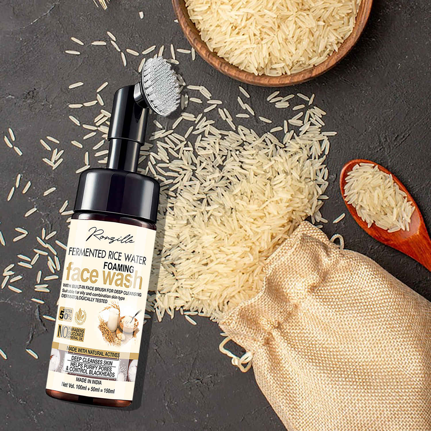 Buy Ronzille Fermented Rice Water Bright Cleansing with Built-In Face Brush Foaming Face wash - Purplle