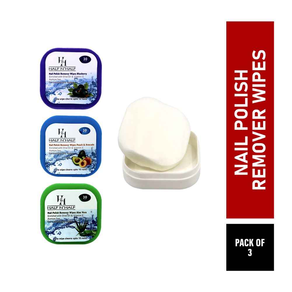 Buy Half N Half Nail Polish Remover Wipes, Multi Flavour Aloe Vera, Blueberry & Peach & Avocado, PO3 (90 Wipes ) - Purplle