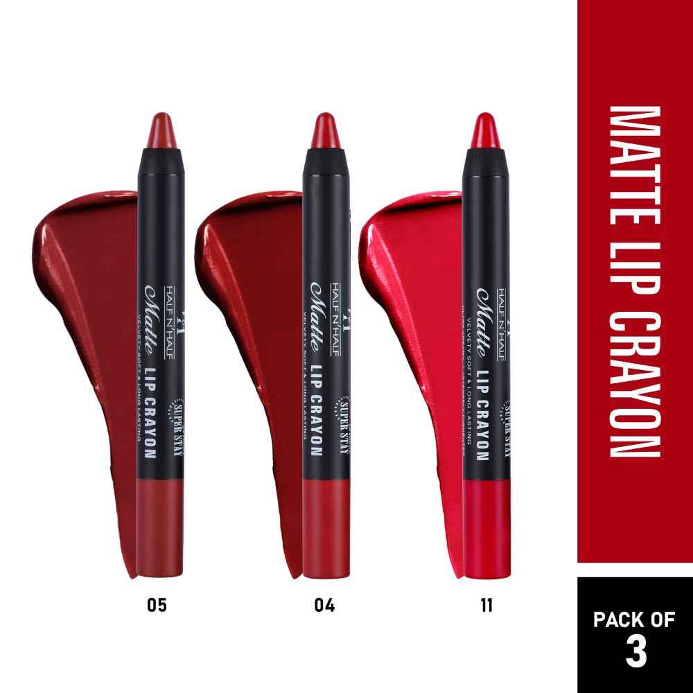Buy Half N Half Matte Lip Crayon Velvet Soft & Long Lasting, 24h Super Stay, Deep Maroon, Maroon & Deep Magenta, PO3 (10.5 gm) - Purplle
