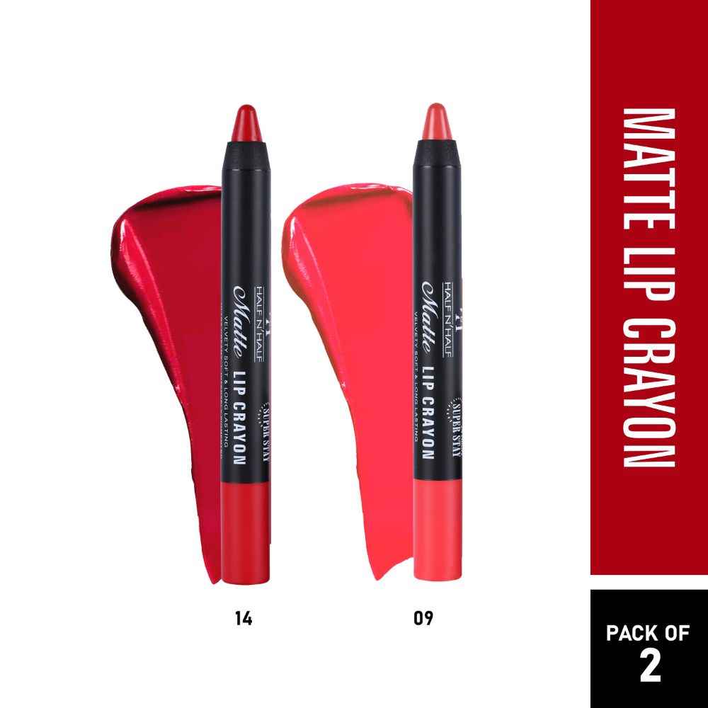 Buy Half N Half Matte Lip Crayon Velvet Soft & Long Lasting, 24h Super Stay, On Fire & Pink Fusion, PO2 (10.5 gm) - Purplle