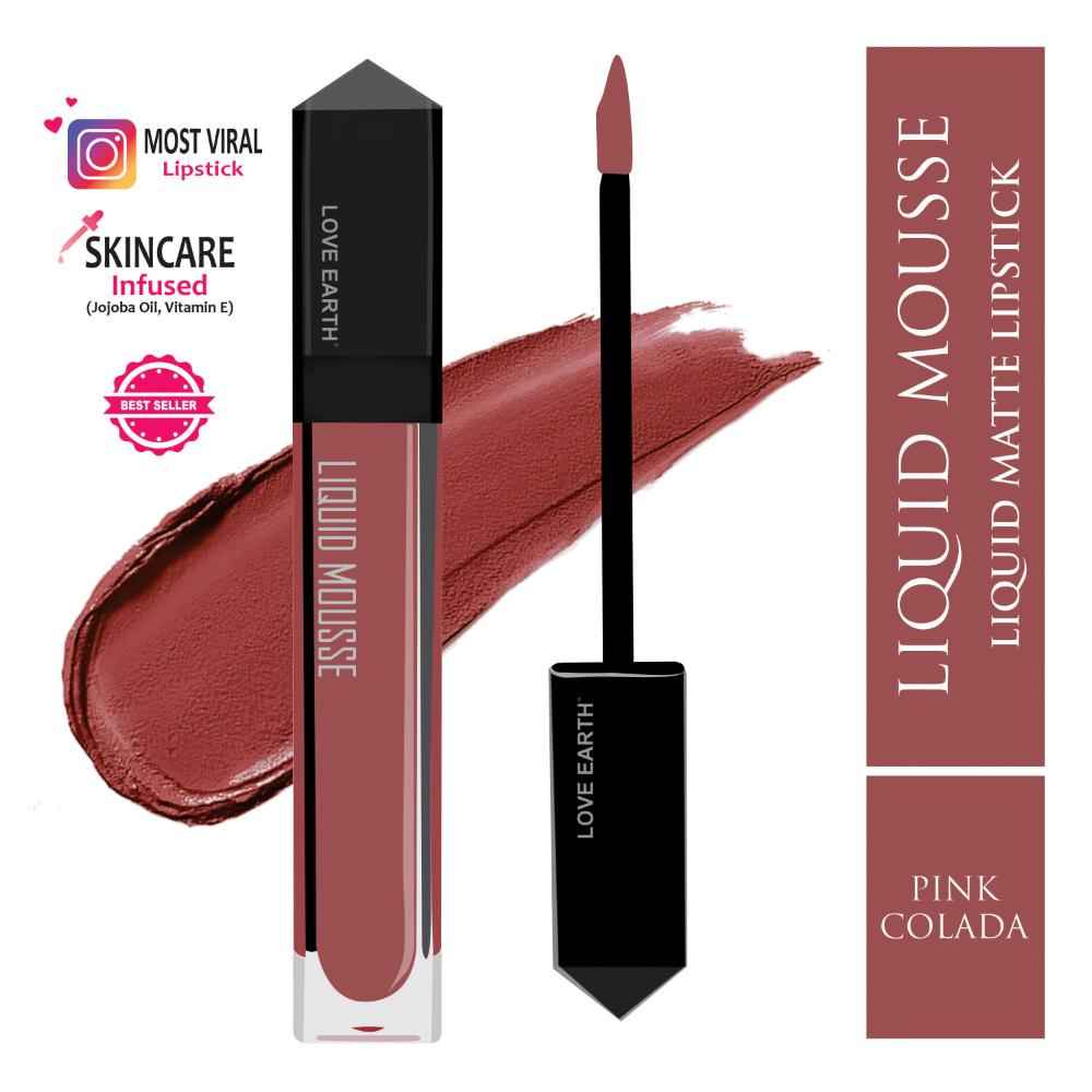 Buy Love Earth Liquid Mousse Lipstick - Pink Colada Matte Finish | Lightweight, Non-Sticky, Non-Drying,Transferproof, Waterproof | Lasts Up to 12 hours with Vitamin E and Jojoba Oil - 6 ml - Purplle