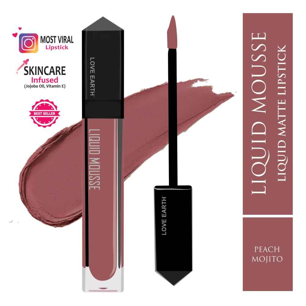Buy Love Earth Liquid Mousse Lipstick - Peach Mojito Matte Finish | Lightweight, Non-Sticky, Non-Drying,Transferproof, Waterproof | Lasts Up to 12 hours with Vitamin E and Jojoba Oil - 6 ml - Purplle