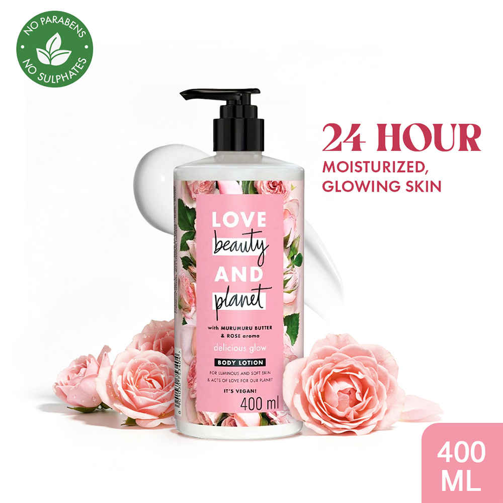 Buy Love Beauty & Planet Natural Murumuru Butter & Rose Glow Body Lotion | 24 hour Moisturization | Non-Sticky | Fast Absorbing | For Normal to Dry Skin | Paraben Free | Vegan | Cruelty-Free | 400 ml - Purplle