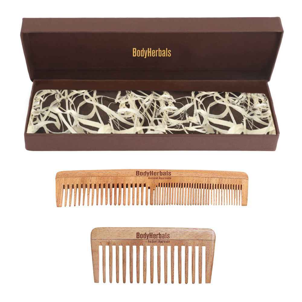 Buy BodyHerbal Anti Static Handmade 100 % Natural Neem Wood Comb Set, Gift Sets of Wide Tooth Travel Comb and Double Tooth Comb - Purplle