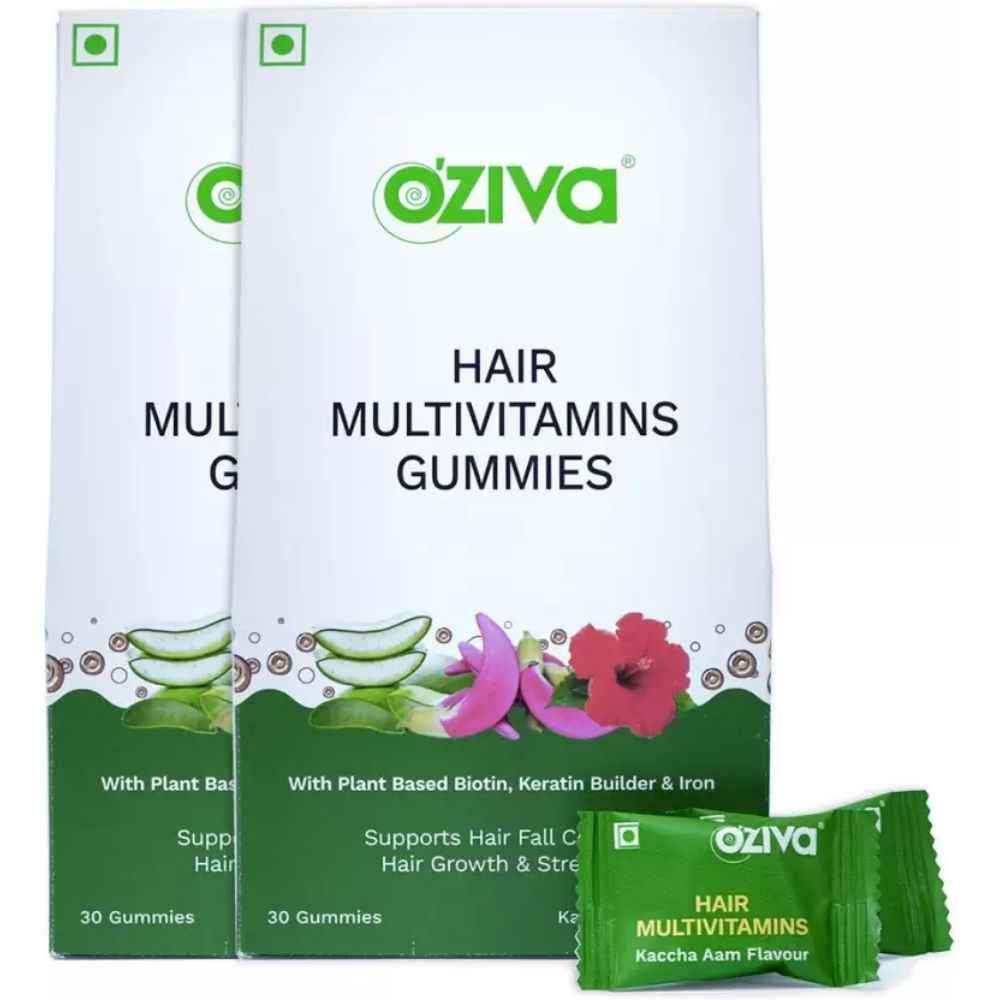 Buy OZiva Biotin Hair Multivitamin Gummies with Keratin Builder for Hair Fall Control, Pack of 2 - Purplle