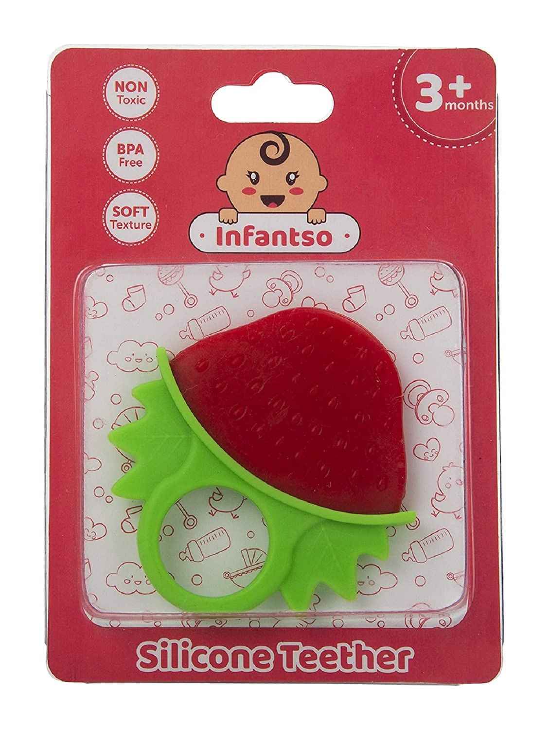 Buy INFANTSO Non-Toxic Food-Grade Silicone Baby Teether, BPA-Free for Pain-Relief Easy Teething, for 2+ Months Babies (Watermelon, Bottle Blu & Strawberry - Purplle