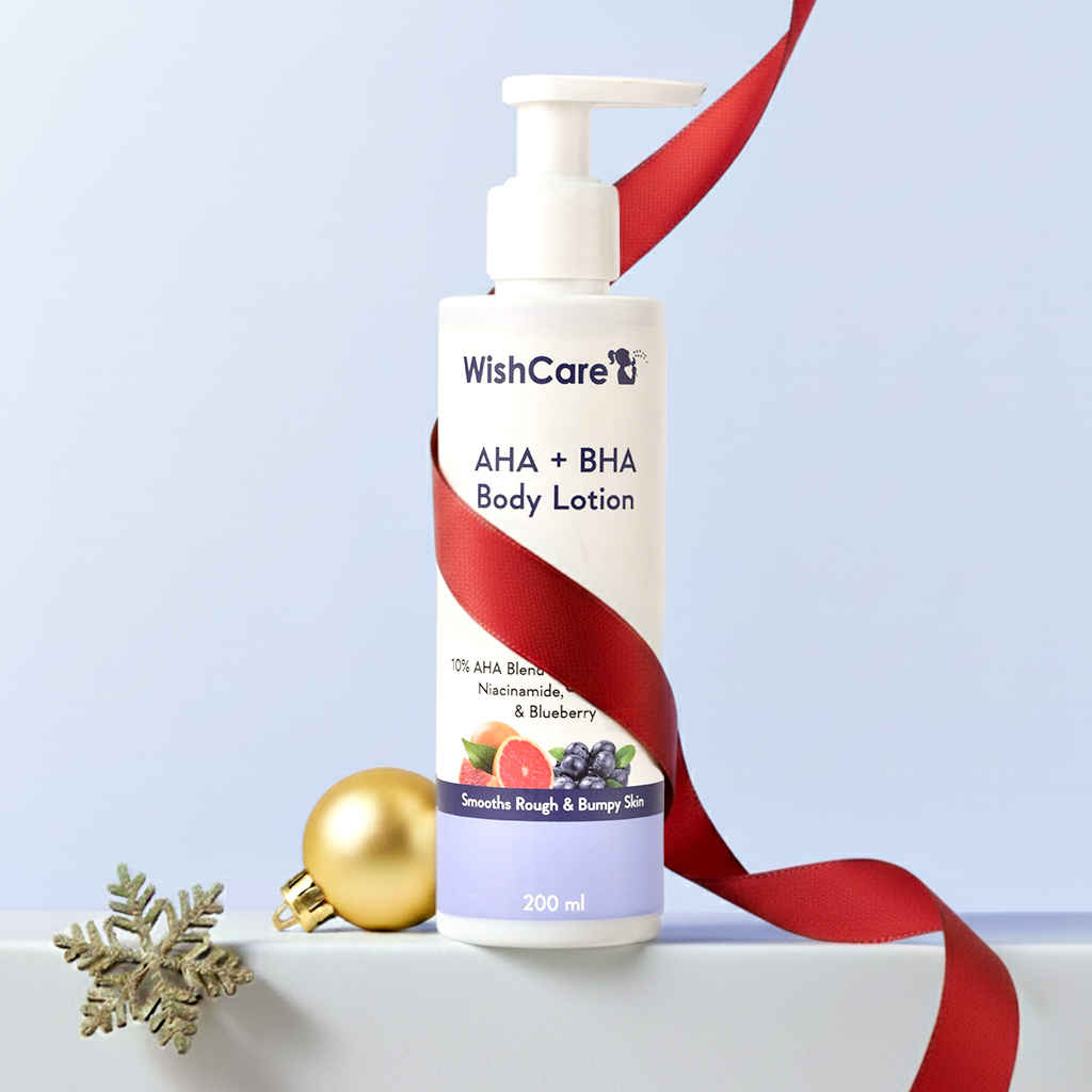 Buy WishCare AHA + BHA Body Lotion for DeTan-10% AHA + 1% Salicylic Acid- Niacinamide, Grapefruit & Blueberry - 200 ml - Purplle