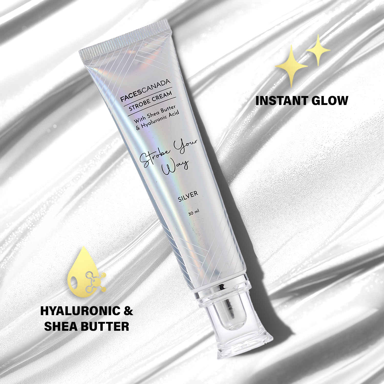 Buy FACES CANADA Strobe Cream - Silver, 30 ml | With Shea Butter & Hyaluronic Acid | Intense Hydration | Dewy Skin | Illuminating & Glowing Makeup Base - Purplle